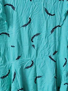 159.Cute Teal Feather Print Dress
