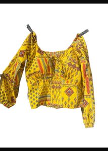Yellow Printed Padded Crop Top