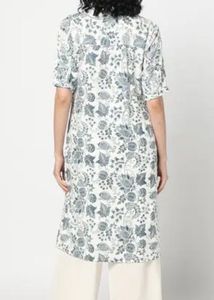 White &amp; Blue Floral Print Kurti