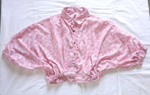 Pink Floral Print Button-Up crop top