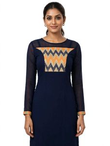 Elegant Navy Blue Kurta with Geometric Embroidery