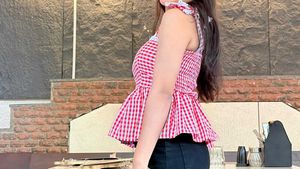 Red Gingham Square Neck Top