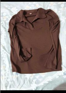 Classic Brown Long Sleeve Collared Top