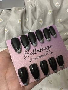 Black Glitter French Tip Press-On Nails