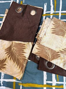 2 Pair Brown &amp; Beige Leaf Print Door Curtains