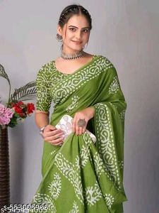 Beautiful Green Saree with White Print