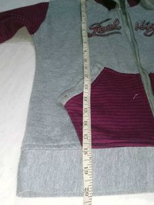 Grey &amp; Maroon Zip-Up Hoodie