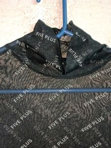 Sheer Turtleneck Top with All-Over Logo Print