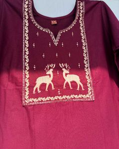 Elegant Maroon Kurta Set with Deer Embroidery