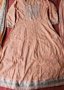 Peach Embroidered Kurta Set with Dupatta