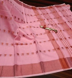 Pink Cotton Saree with Triangle Print