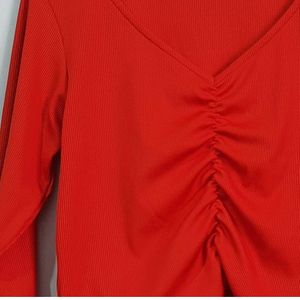 Orange Ruched Long Sleeve Top