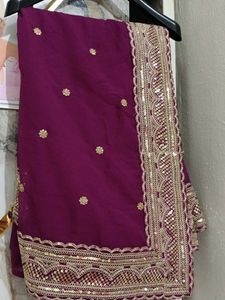Elegant Purple  blause and Saree with Gold Embelli