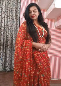 Gulmohar Red Chiffon Saree
