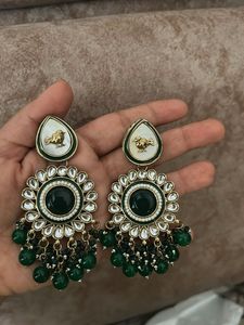 Emerald Green Kundan Earrings