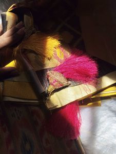 Vibrant Yellow &amp; Pink Ikat Saree