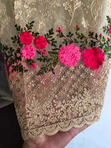 Embroidered Floral Soft Net Saree set