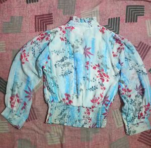 Floral Print Blouse with Tie Neck