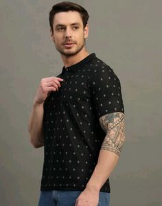 Stylish Men's Black Printed Polo Shirt