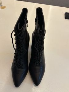 Chic Black Lace-Up Heeled Boots