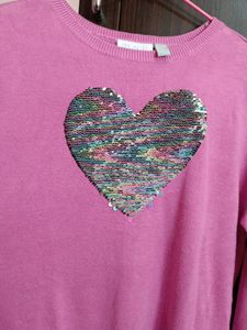 Pink Heart Sequin Sweater