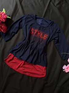 Girls' Navy Blue Peplum Top with Red Skirt