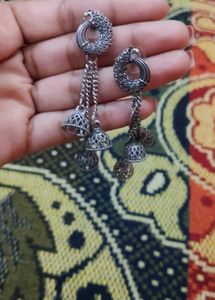 ✨ Stylish Oxidised Jhumka Chain Earrings | Ethnic