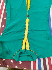 Elegant Teal Kurta with Yellow Accents
