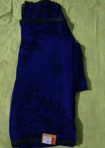 Vibrant Blue Floral Print Saree
