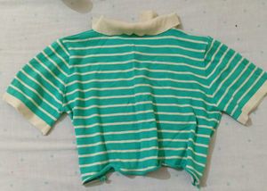 Green &amp; White Striped Crop Top