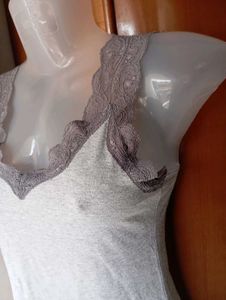 Grey Lace Trim Camisole Top