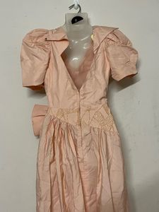Pintresty Elegant Pink Puff Sleeve Bow Dress