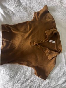 Brown Mock Neck Long Sleeve Top
