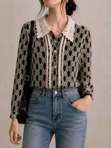 Vintage Lace Trimmed Patterned Blouse