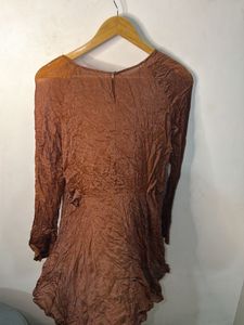 Brown Textured Sheer Long Sleeve Top
