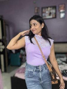 Lavender Lace Trim Crop Top