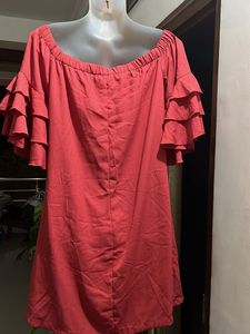 Red Ruffle Sleeve Mini Dress