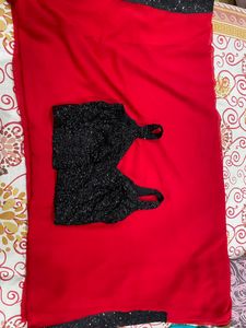 Super sexy perfect red saree .. with elegant shimmer blouse