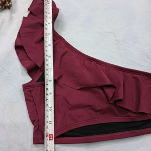Maroon One🤎-Shoulder Ruffle Bikini Top