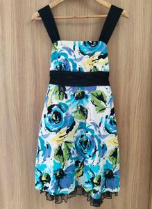 Floral Print Mini Dress with Black Accents