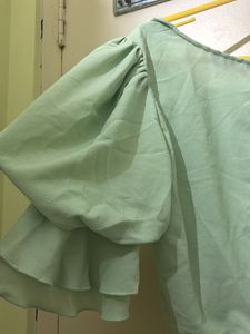 Mint Green Puff Sleeve Square Neck Top