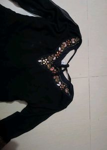 Festive Black Long Flared Kurti Set with Embroider