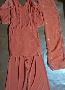Elegant Coral Kurta Set with Dupatta