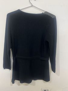 Chic Black Cardigan with Gray Accents