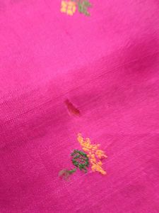 Vibrant Pink Saree with Green Paisley Design