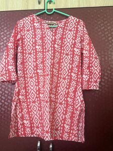 Red & White Block Print Cotton Kurta