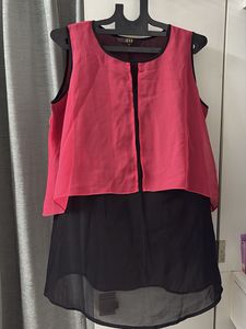 Chic Pink &amp; Black Layered Blouse