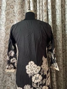 Black Kurta with White Floral Print