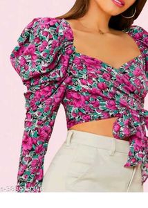 Floral Print Puff Sleeve Crop Top