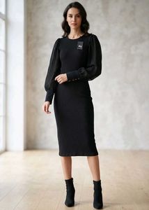 Fig Brand New Black Ribbed Midi Dress